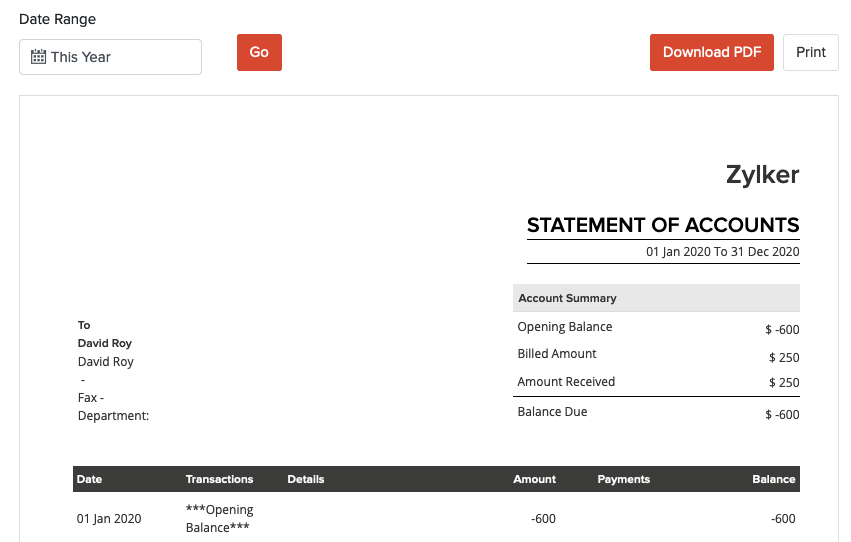 Generate Statement of Accounts