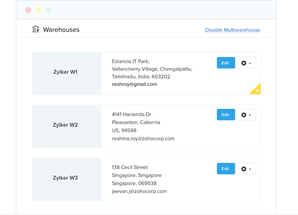 Zoho’s warehouse management software allows you to