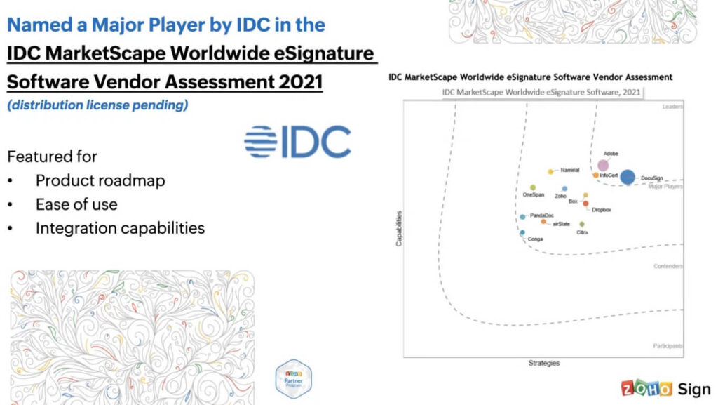 Zoho Sign Named a Major Player by IDC E-Signature Software Vendor Assessment