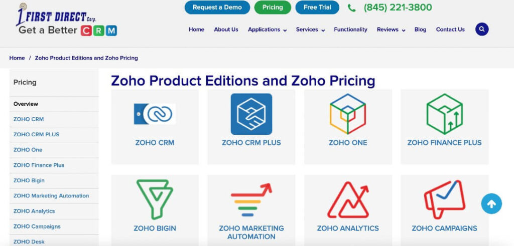 Zoho products and pricing