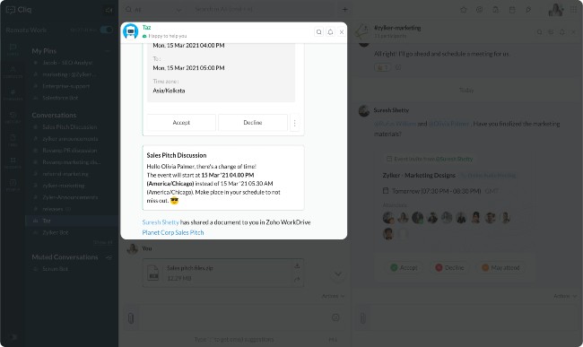 Use Chatbots or Build Bots with zoho cliq
