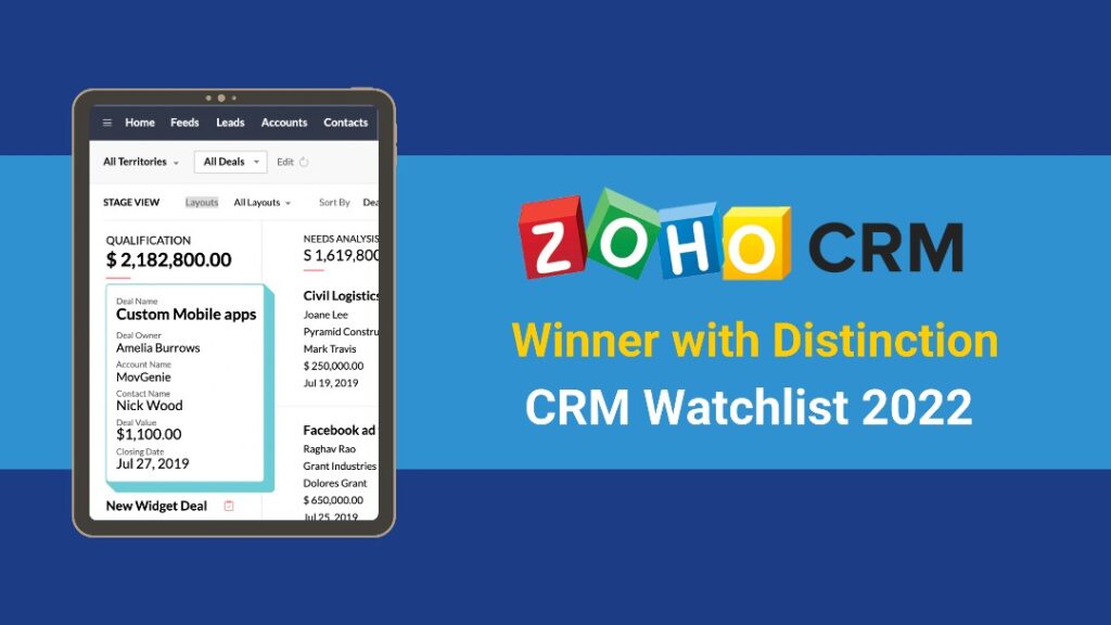 Zoho Recognized as a Winner with Distinction in the 2022 CRM Watchlist