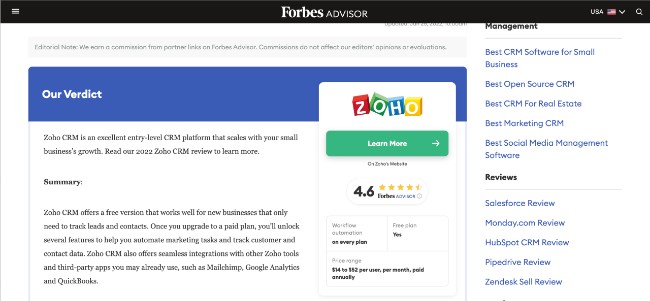 Zoho Reviews and Ratings by Forbes Advisor