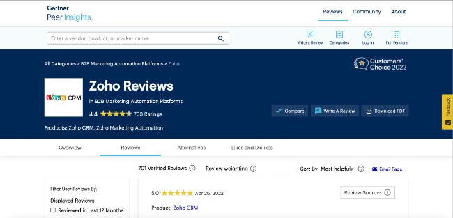 Zoho Reviews and Ratings by Gartner