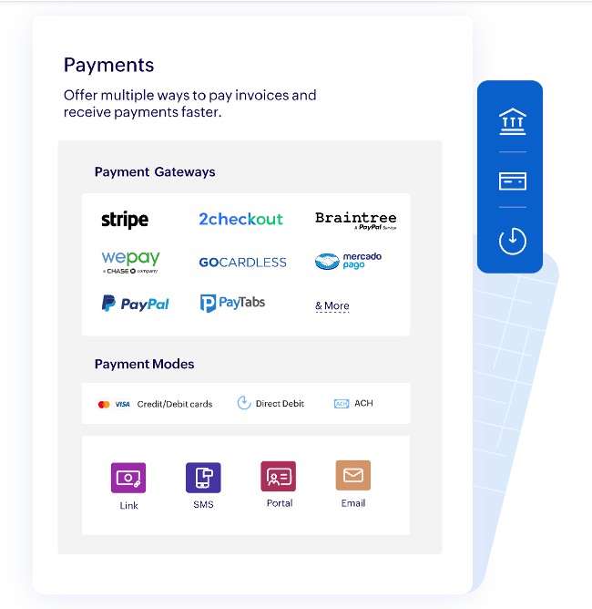 Take online payments through zoho invoice