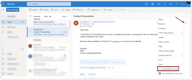 Zoho CRM for email icon at the top - Syncing Outlook Email and Zoho CRM